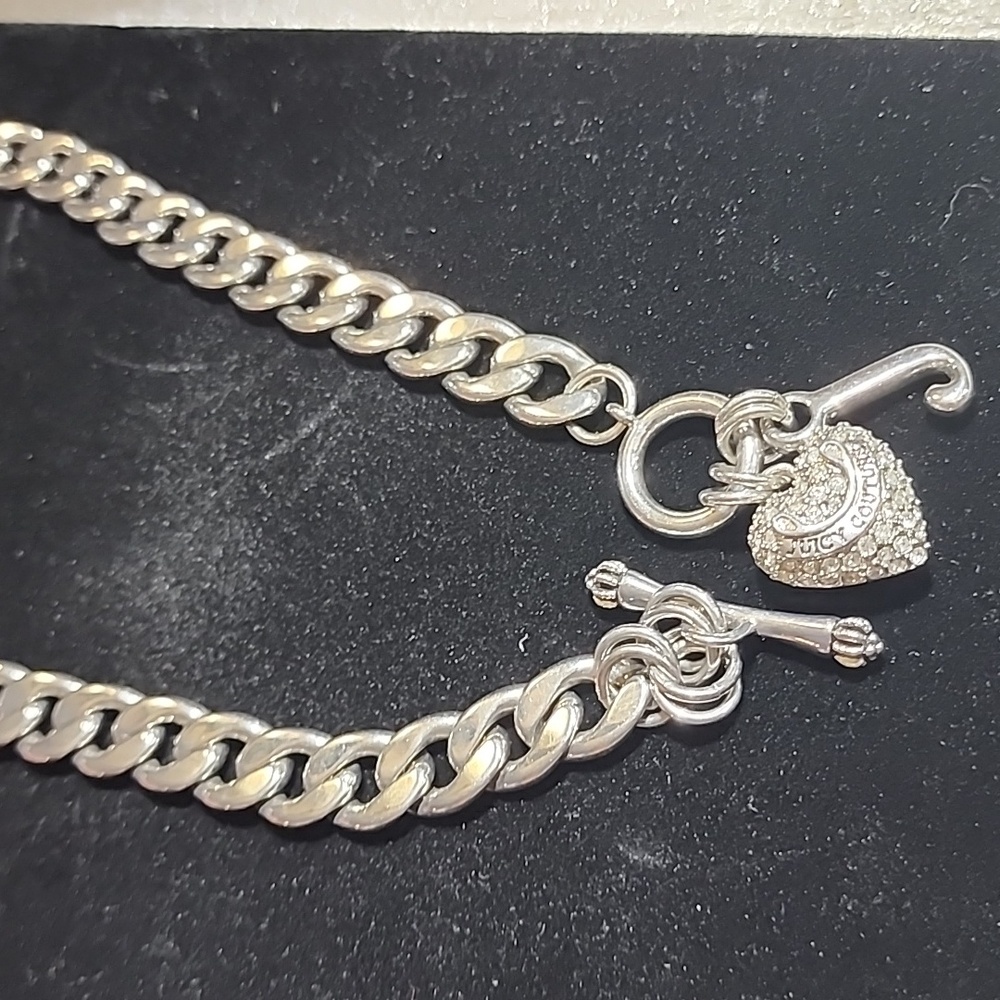 Juicy Couture Silvertone Chunky,Silver Chain with Heart and J Charm toggle,clasp - Picture 9 of 9